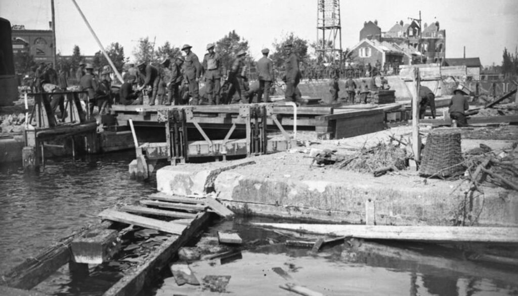 299_The lock gates and bridge, Canal de l'Escaut, mined by the Germans when driven from Cambrai by Canadians. November, 1918.